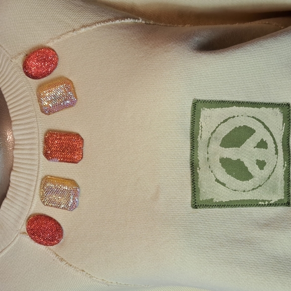 Upcycled Emblessished Peace Sign H&M  Pale Yellow  Sweatshirt - Picture 2 of 5